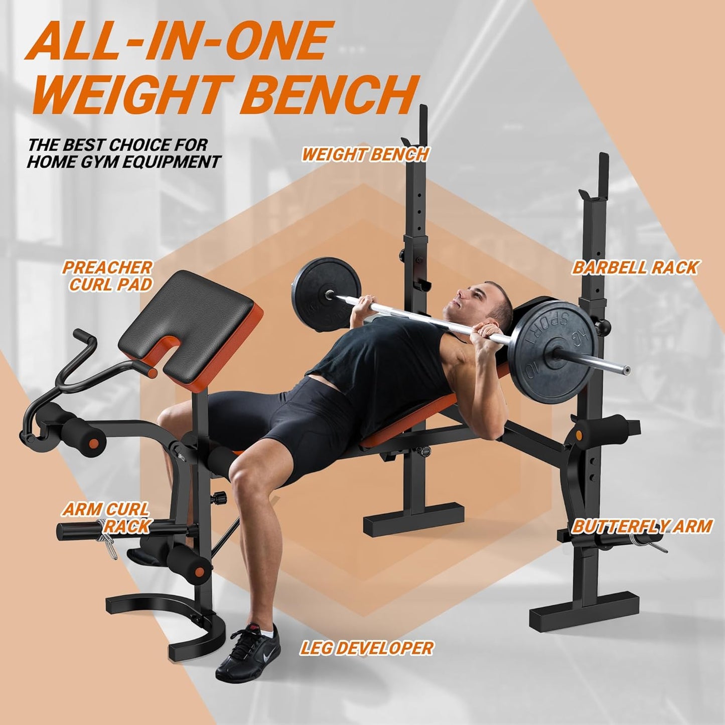 XDDIAS Weight Bench, 770LBS Bench Press Set with Leg Extension, 6 in 1 Olympic Weight Bench for Home Gym, Adjustable Workout Bench with Rack & Preacher Pad, Flat Incline Bench for Weight Lifting
