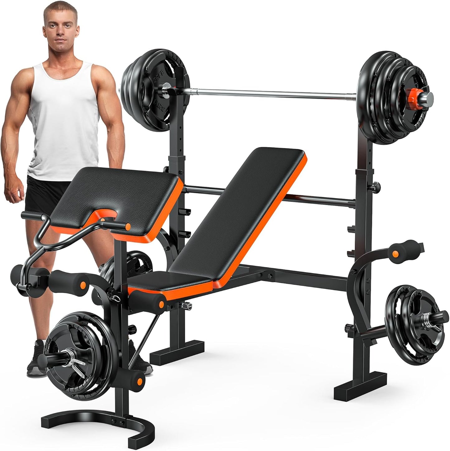 XDDIAS Weight Bench, 770LBS Bench Press Set with Leg Extension, 6 in 1 Olympic Weight Bench for Home Gym, Adjustable Workout Bench with Rack & Preacher Pad, Flat Incline Bench for Weight Lifting