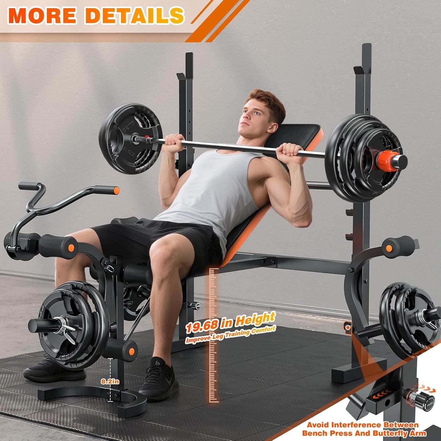 XDDIAS Weight Bench, 770LBS Bench Press Set with Leg Extension, 6 in 1 Olympic Weight Bench for Home Gym, Adjustable Workout Bench with Rack & Preacher Pad, Flat Incline Bench for Weight Lifting